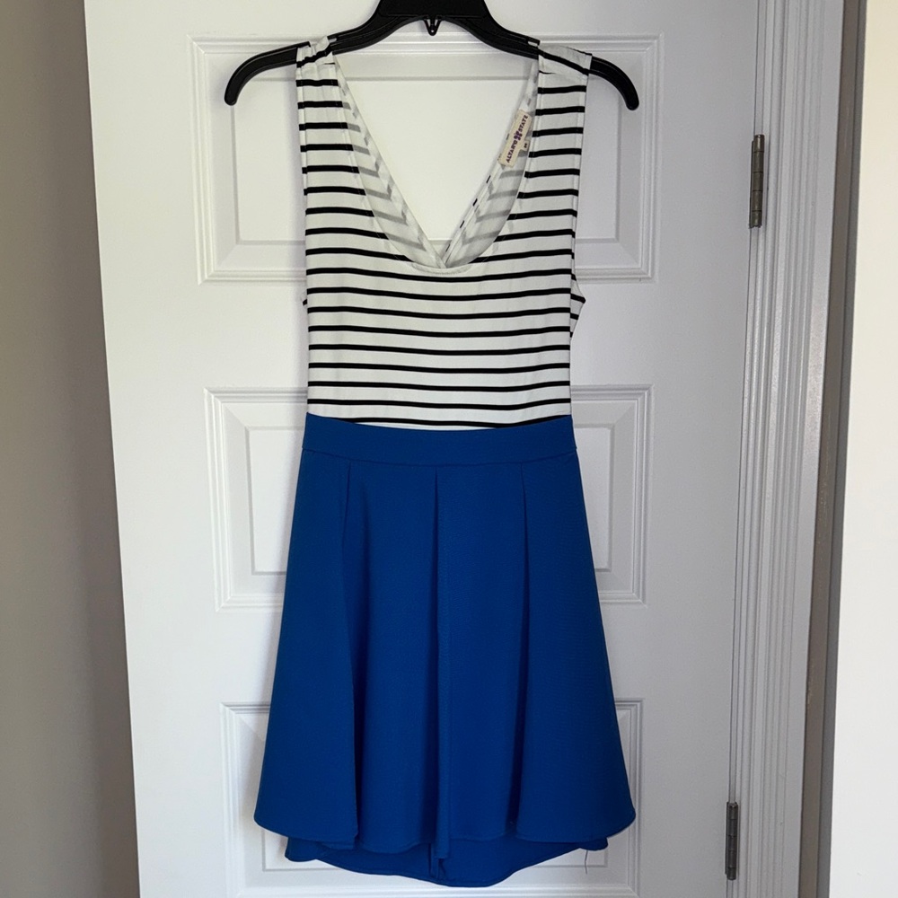 Altar'd State Striped Black and White Top with Blue Skirt Dress